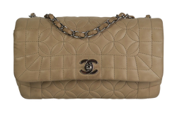 Single Flap Geometric Shoulder Bag, Leather, Cream, 10408074